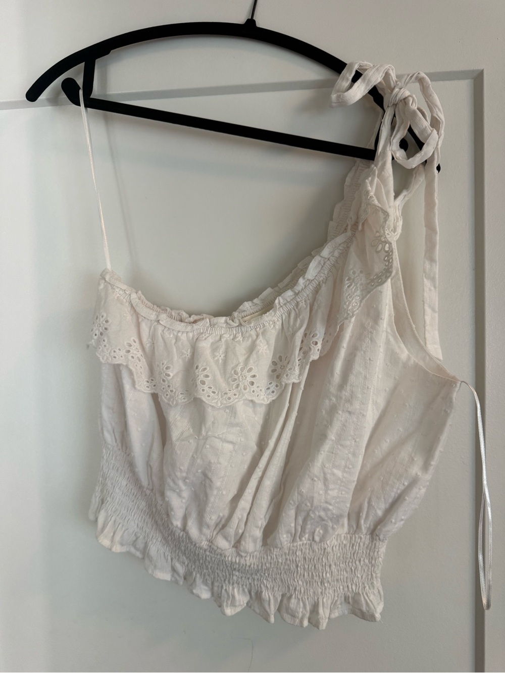 Vintage Havana White Eyelet One-Shoulder Tie Crop Top